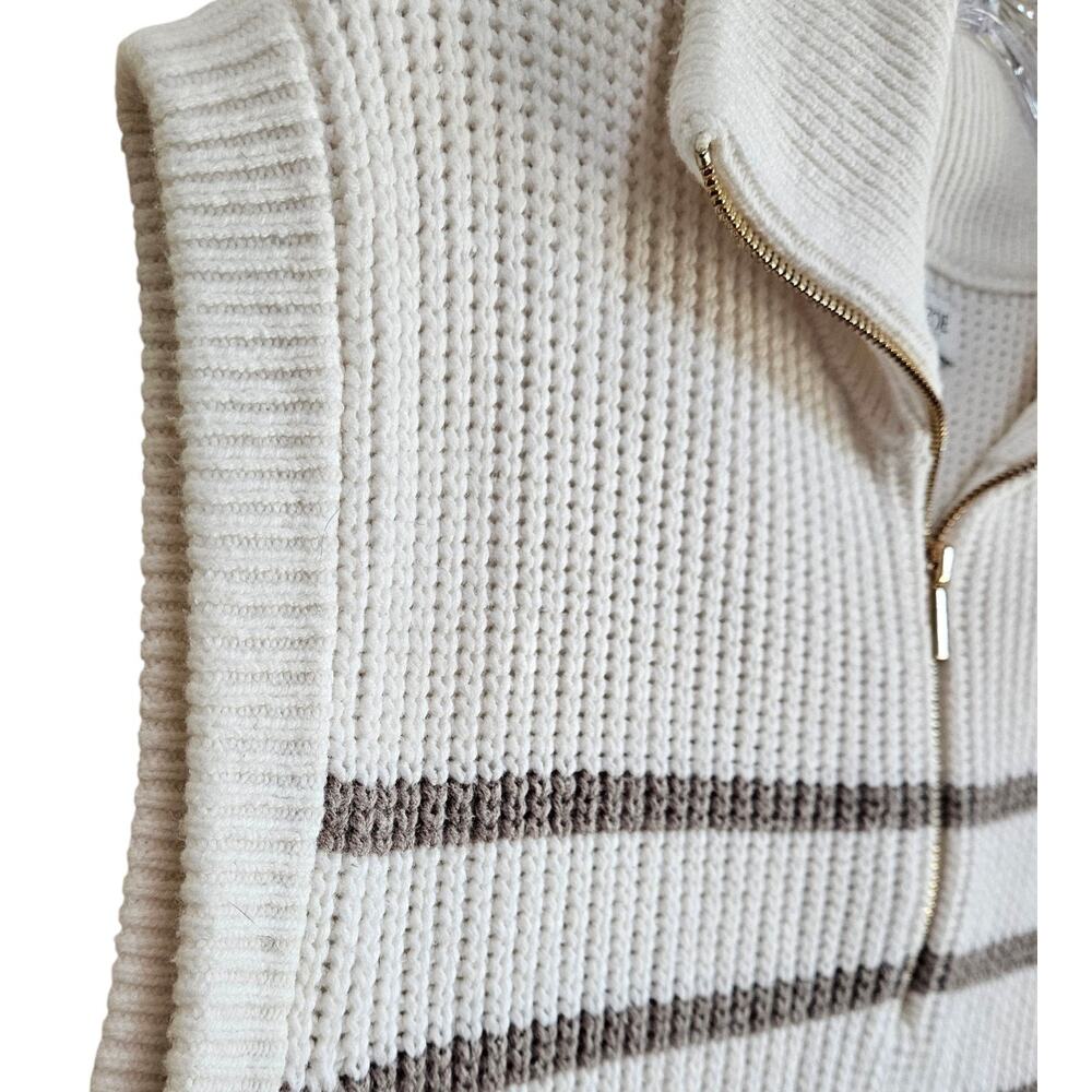 RACHEL ZOE Women's L Sweater Vest 1/4 Zip Ivory Taupe Striped Gold Hardware 38" - Picture 5 of 8